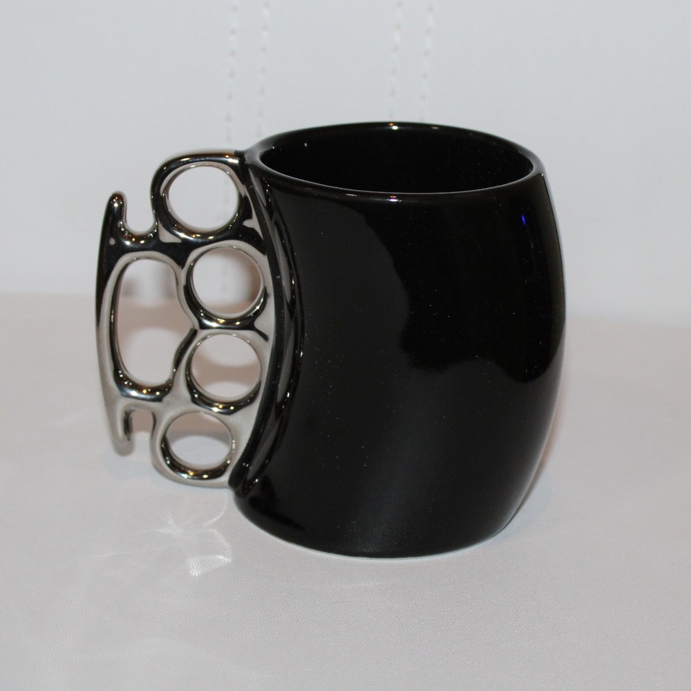 Inked Fisticup Coffee Mug Unisex OS Black‎ Silver Brass Knuckle Handle Ceramic